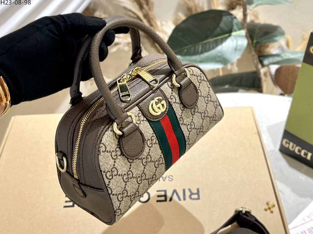 GG OPHIDIA MEDIUM GG TOP HANDLE BAG BROWN 32CM 724575 9C2SG 8746