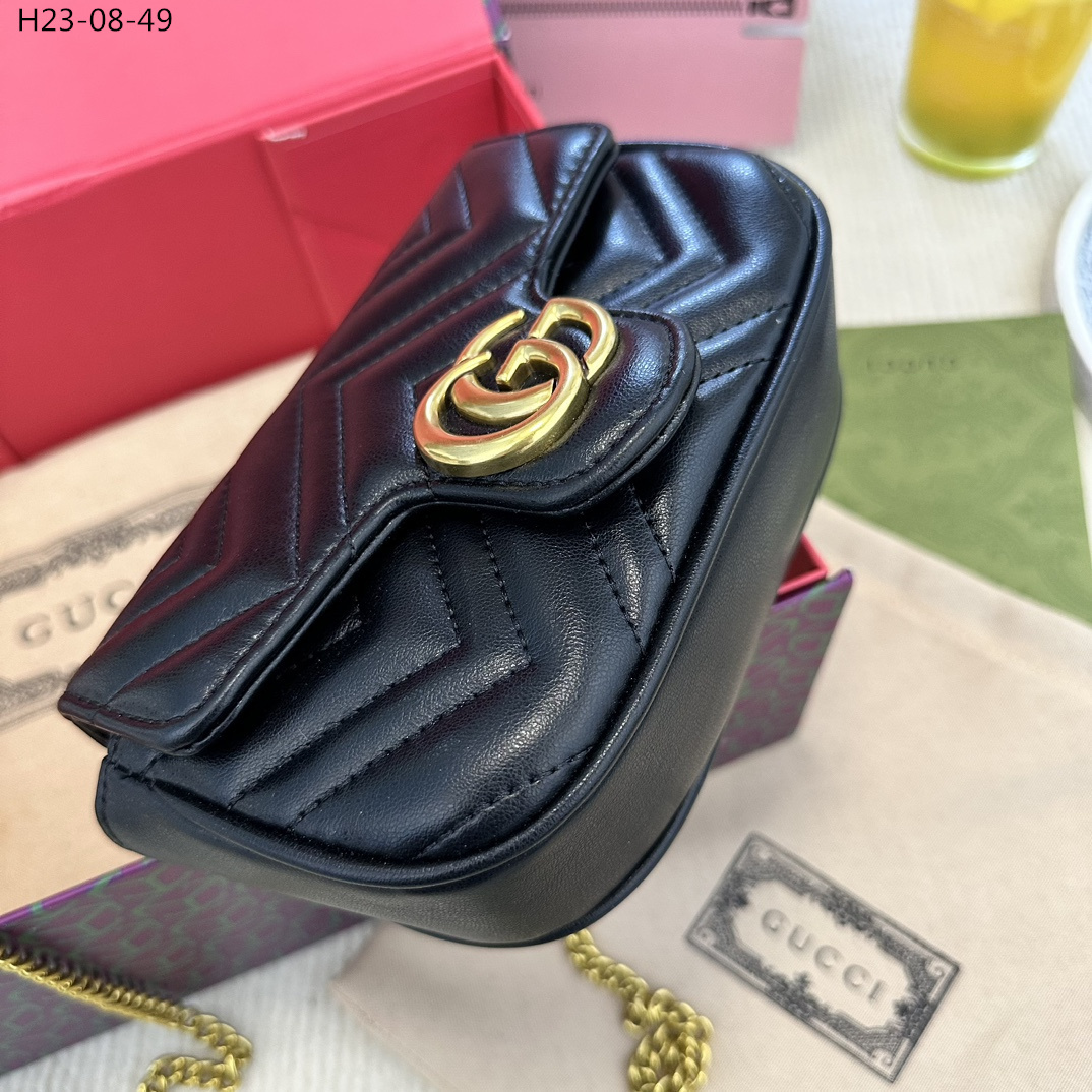 GG GG MARMONT LEATHER SUPER MINI BAG BLACK 17CM 476433 DTDCT 1000