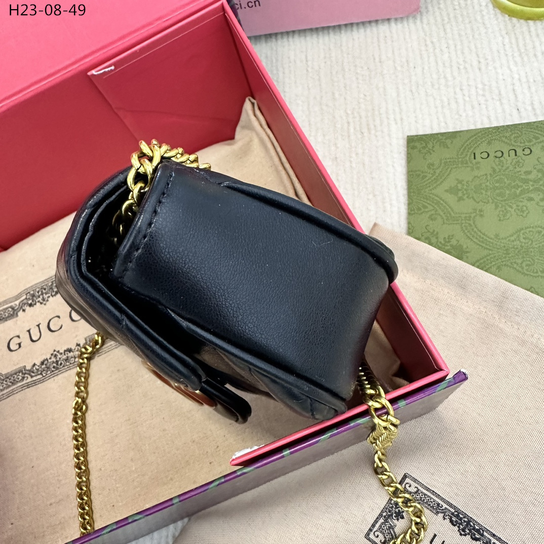 GG GG MARMONT LEATHER SUPER MINI BAG BLACK 17CM 476433 DTDCT 1000