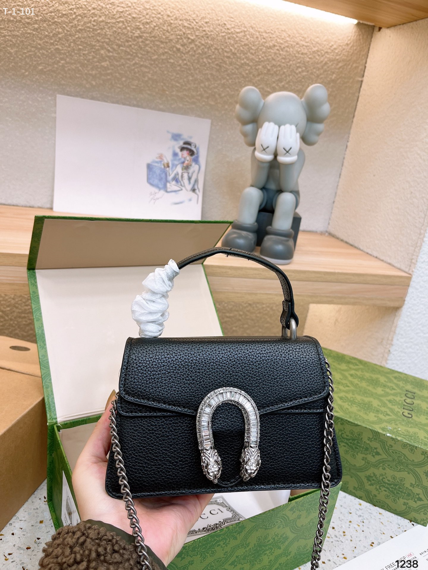 GG DIONYSUS MINI TOP HANDLE BAG BLACK 18CM 752029 CAOGN 1155