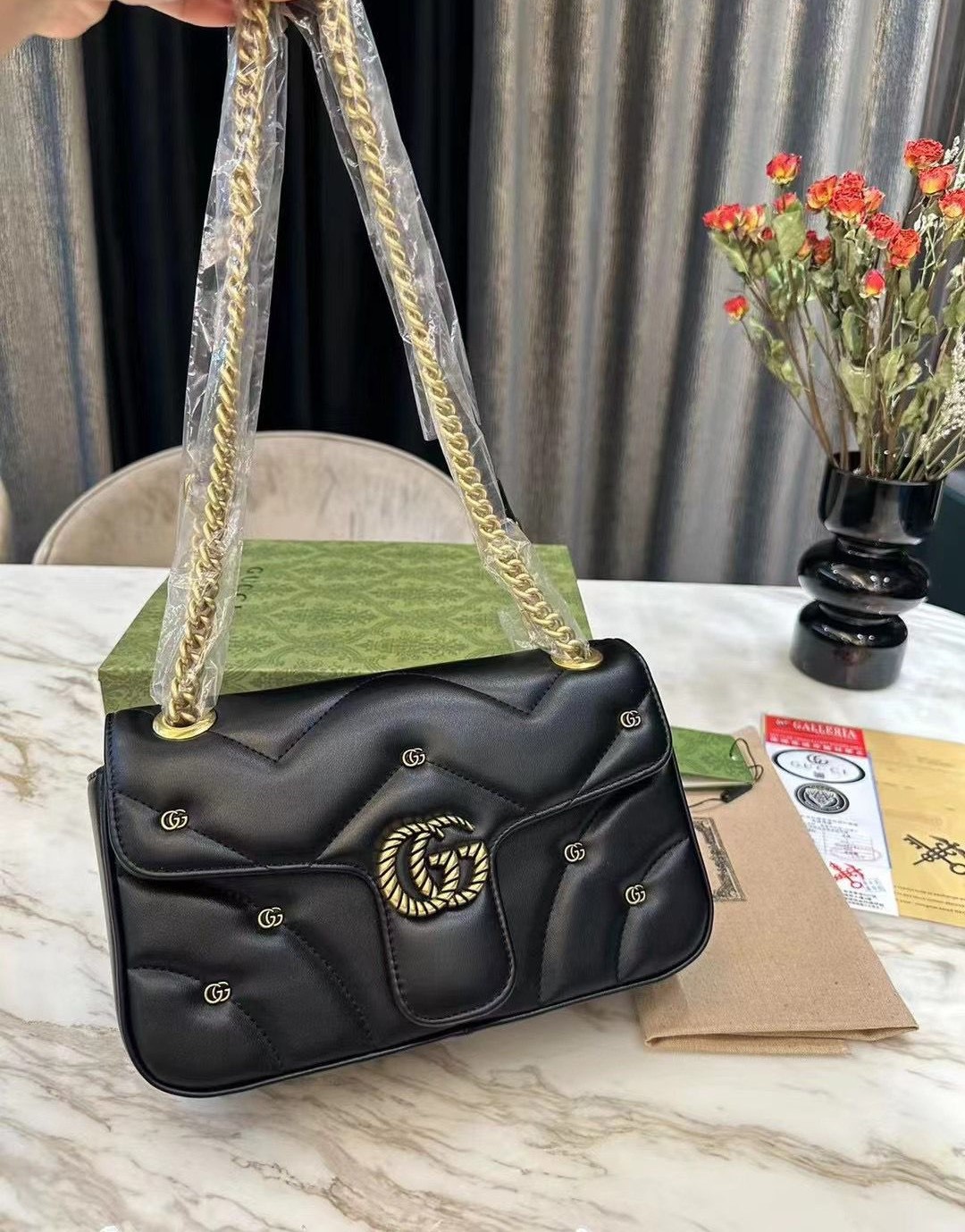 GG GG MARMONT SHOULDER BAG BLACK 23CM 443497 AACPG 1000