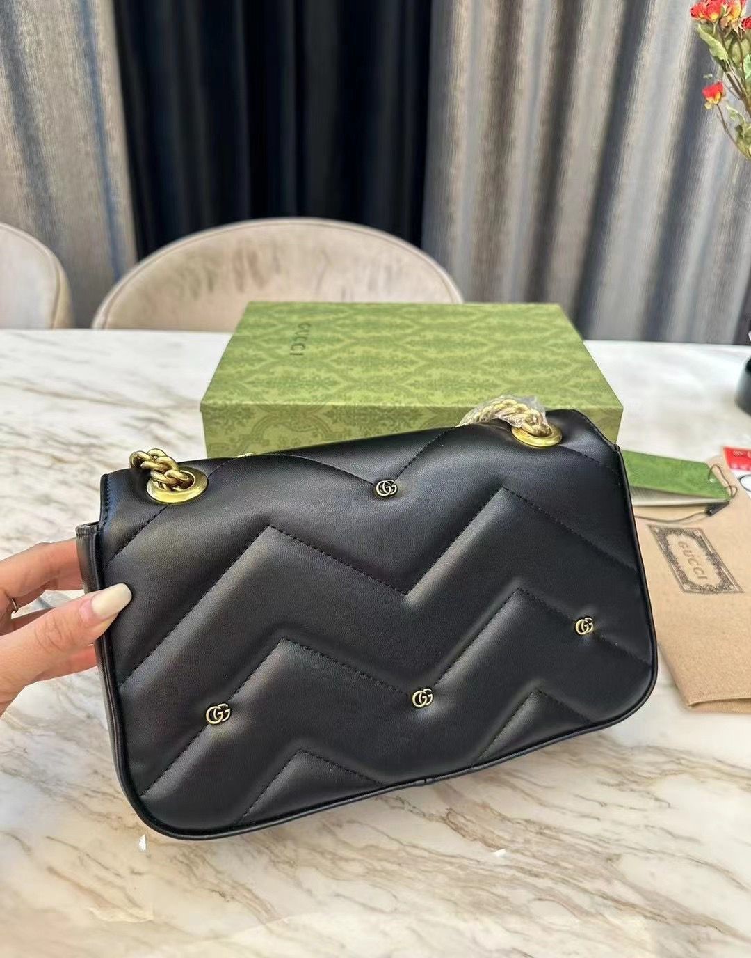 GG GG MARMONT SHOULDER BAG BLACK 23CM 443497 AACPG 1000