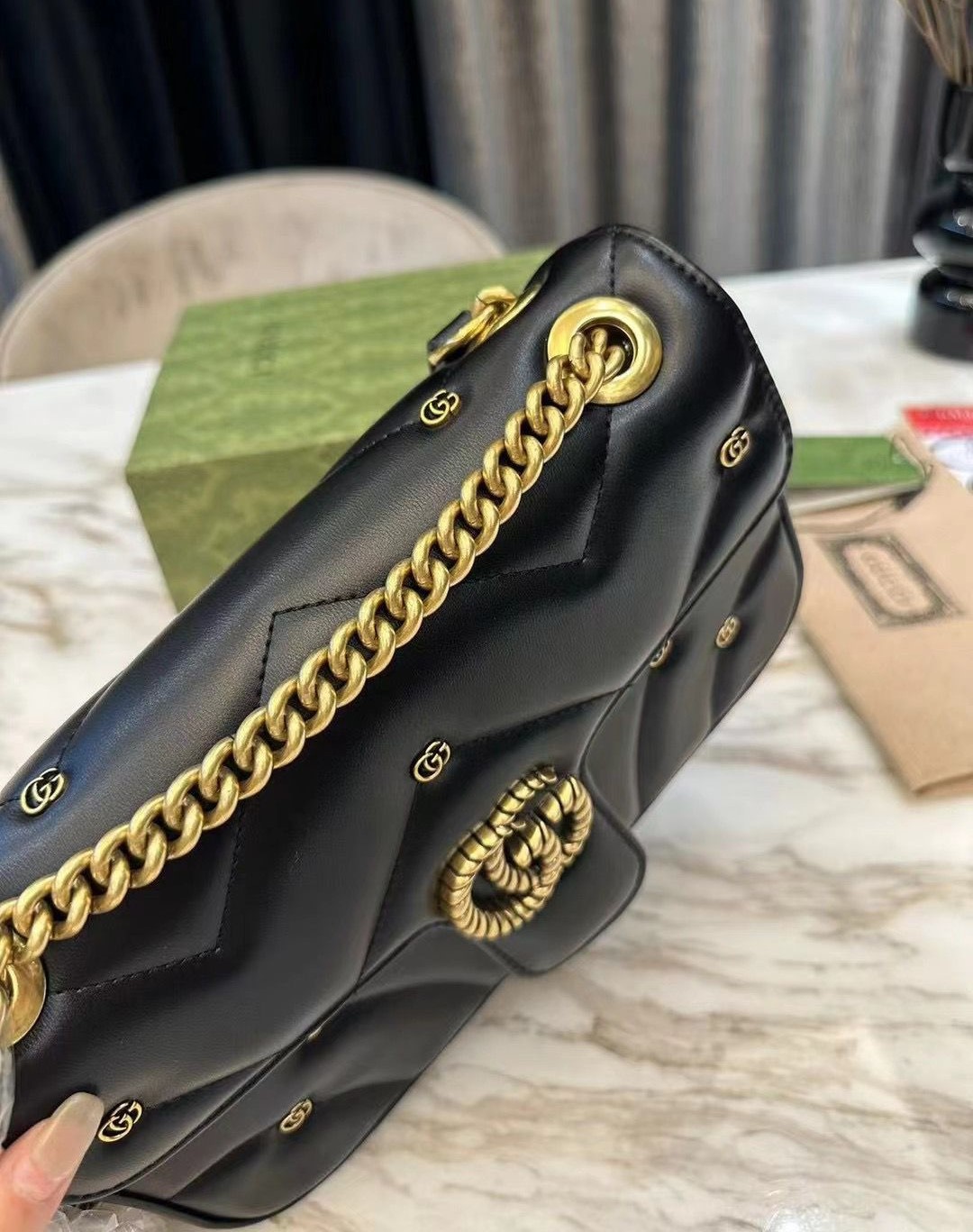 GG GG MARMONT SHOULDER BAG BLACK 23CM 443497 AACPG 1000