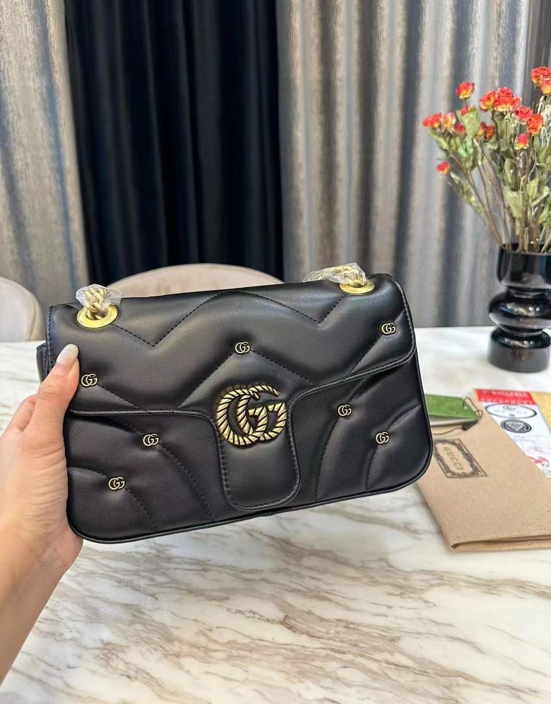 GG GG MARMONT SHOULDER BAG BLACK 23CM 443497 AACPG 1000