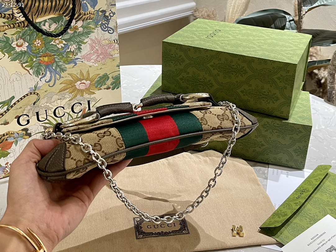 GG HORSEBIT CHAIN SMALL SHOULDER BAG BEIGE 29CM ‎764339 FACM2 8747