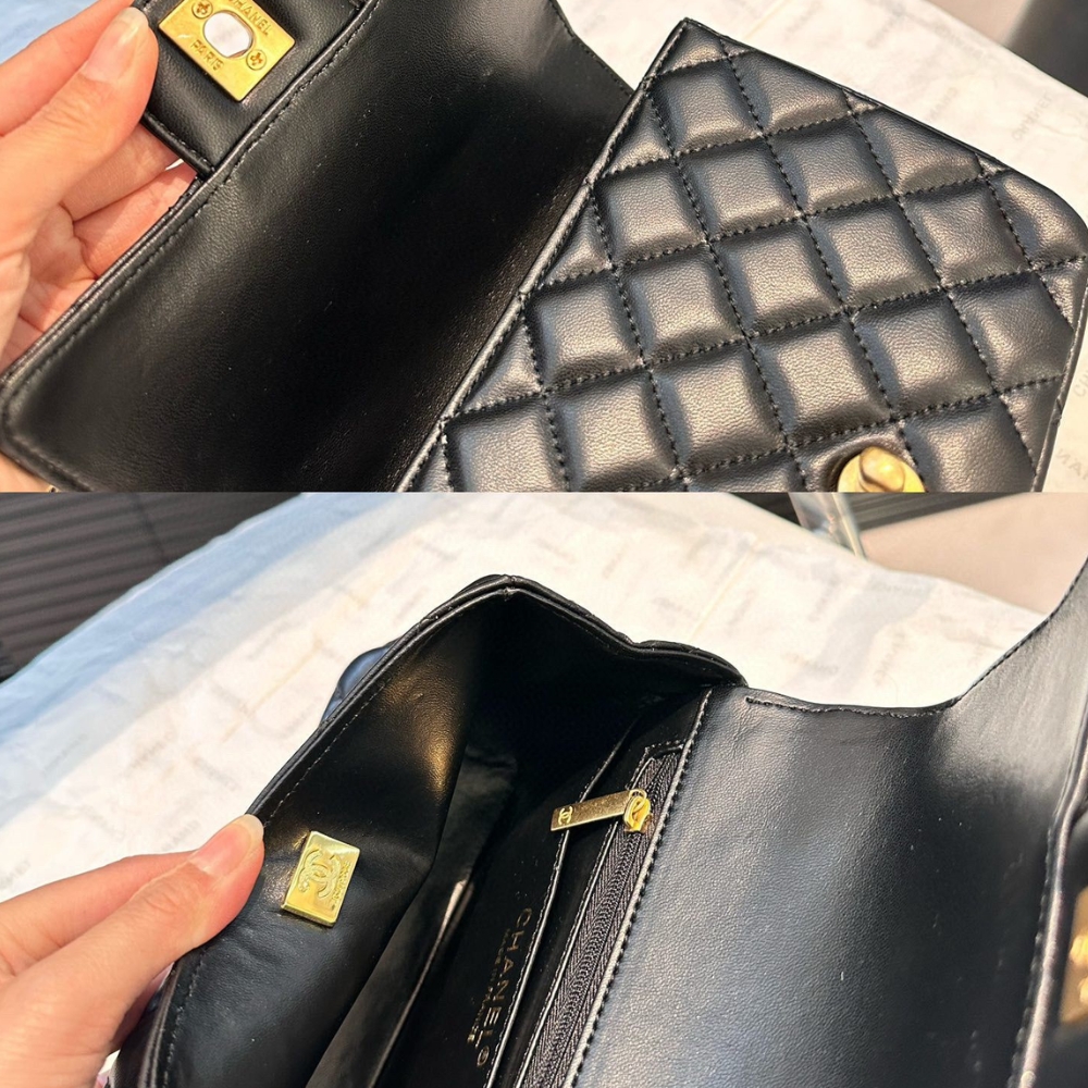 GG MINI FLAP BAG WITH TOP HANDLE BIJOUX CHAIN BLACK 18CM AS4370 B16910 94305