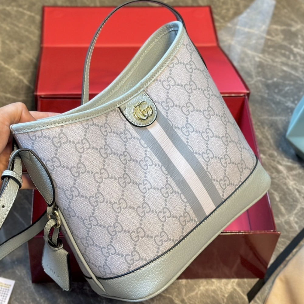 GG OPHIDIA SMALL TOTE BAG DUSTY BLUE 23CM ‎765043 FAD04 8741