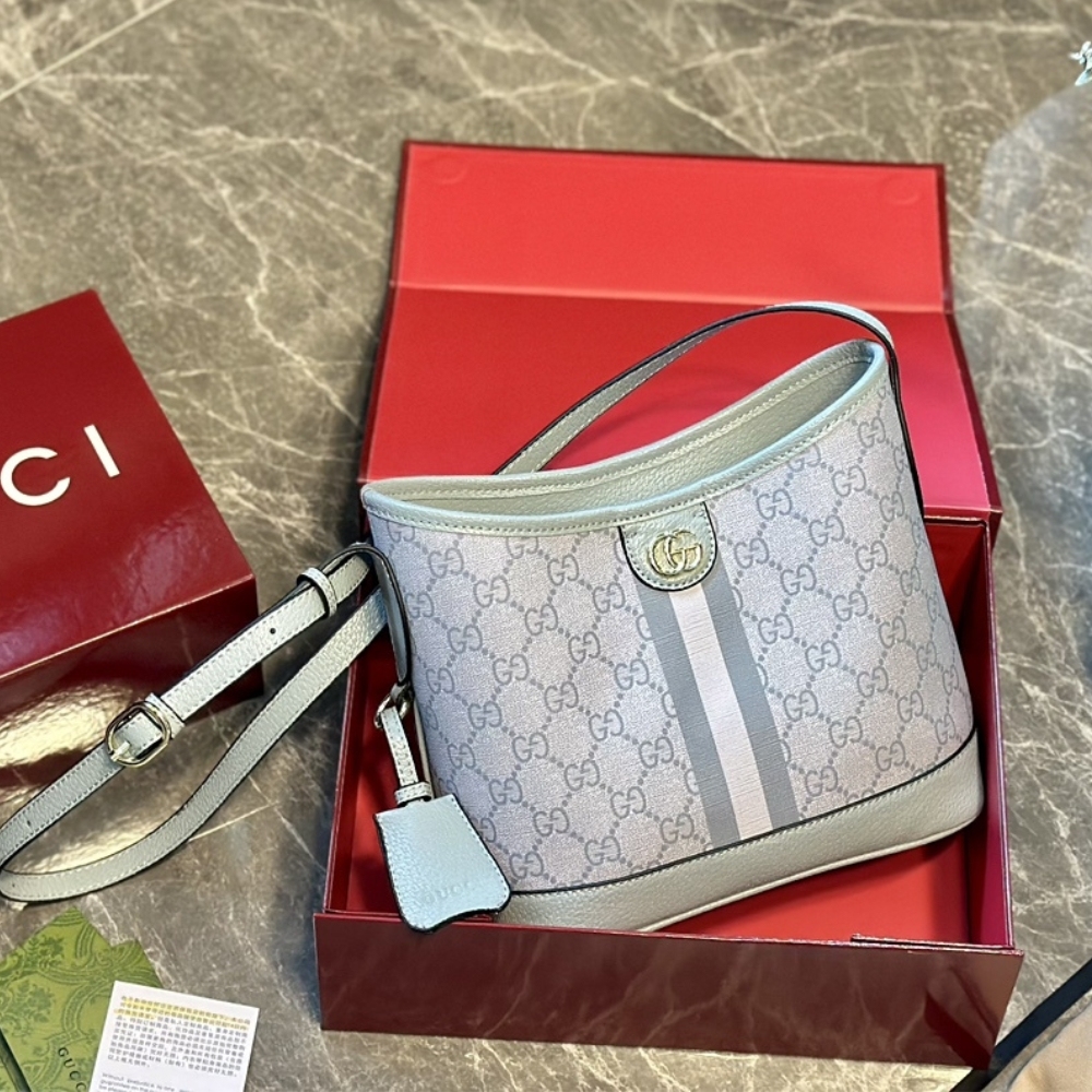 GG OPHIDIA SMALL TOTE BAG DUSTY BLUE 23CM ‎765043 FAD04 8741