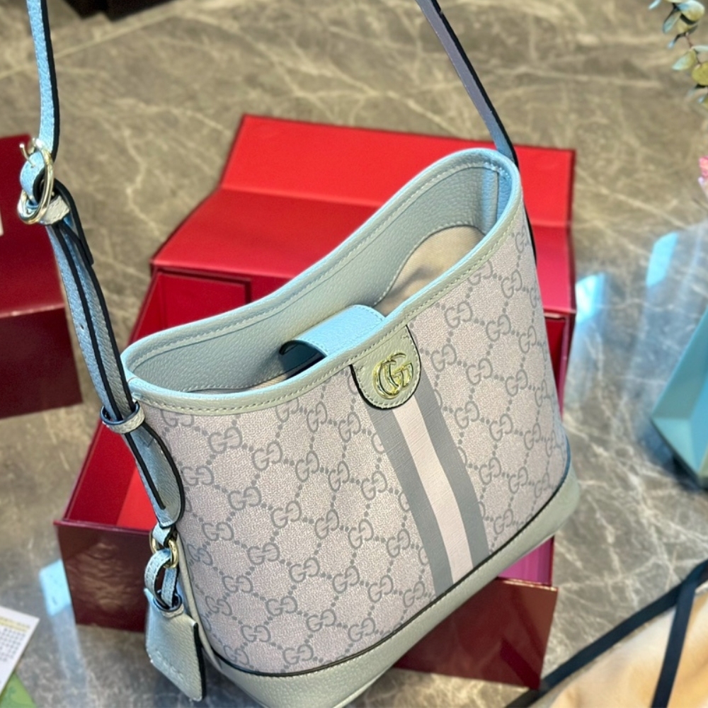 GG OPHIDIA SMALL TOTE BAG DUSTY BLUE 23CM ‎765043 FAD04 8741