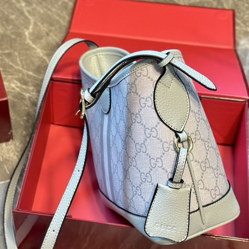 GG OPHIDIA SMALL TOTE BAG DUSTY BLUE 23CM ‎765043 FAD04 8741