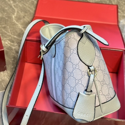 GG OPHIDIA SMALL TOTE BAG DUSTY BLUE 23CM ‎765043 FAD04 8741