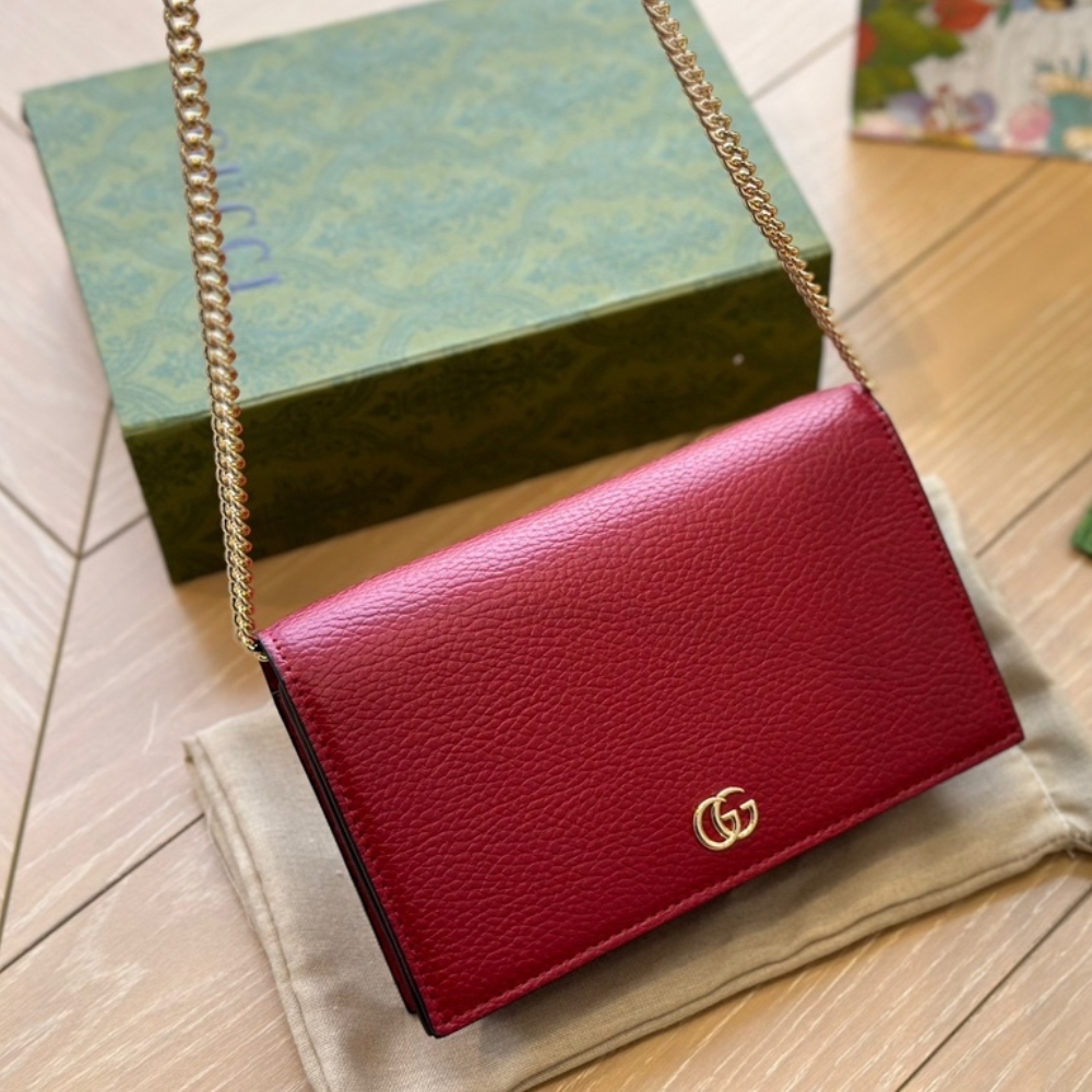 GG GG MARMONT LEATHER MINI CHAIN BAG RED LEATHER 19CM 497985 CAO0G 6433