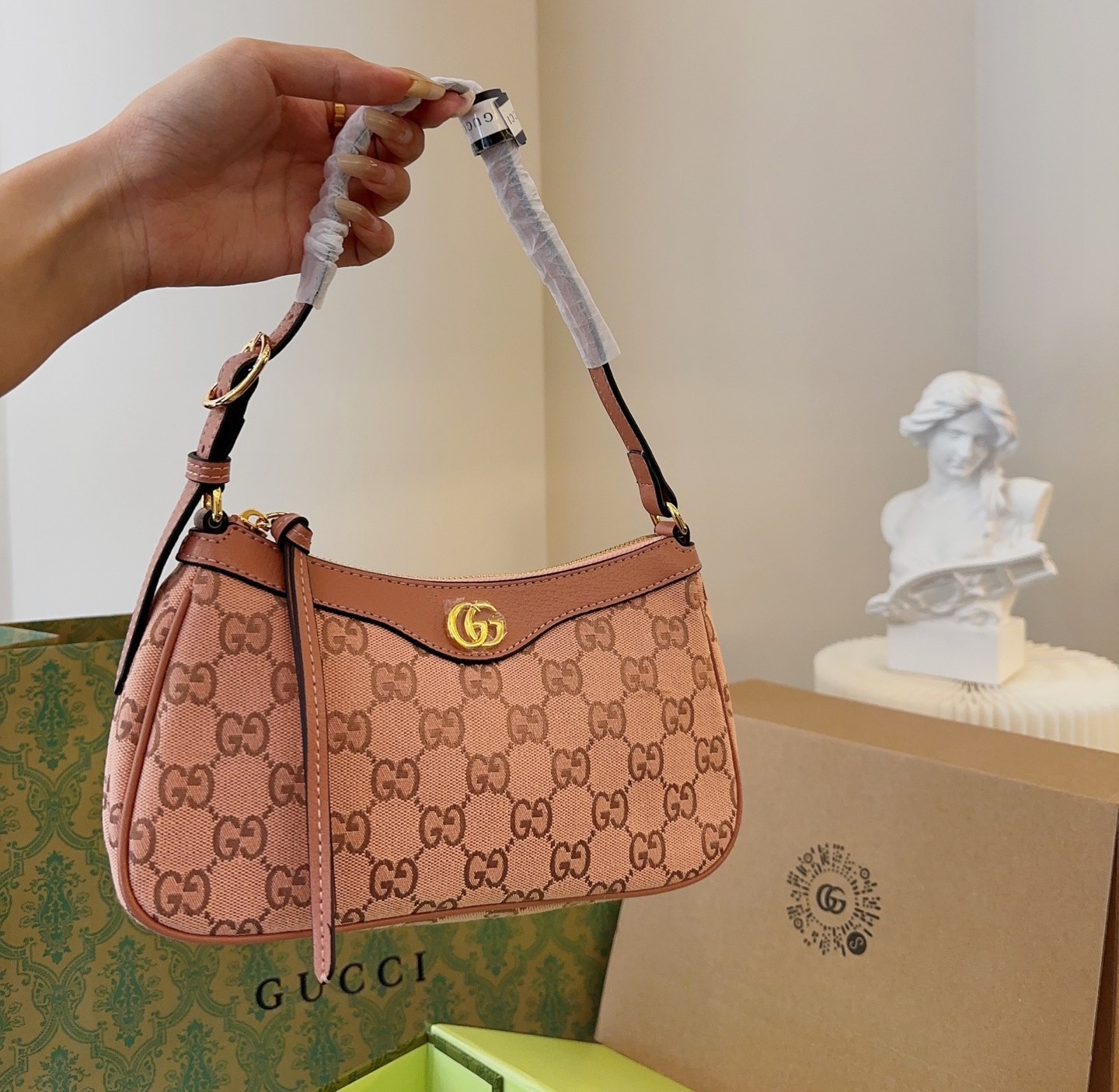 GG OPHIDIA GG SMALL HANDBAG PINK 25CM 735145 FACC5 5748