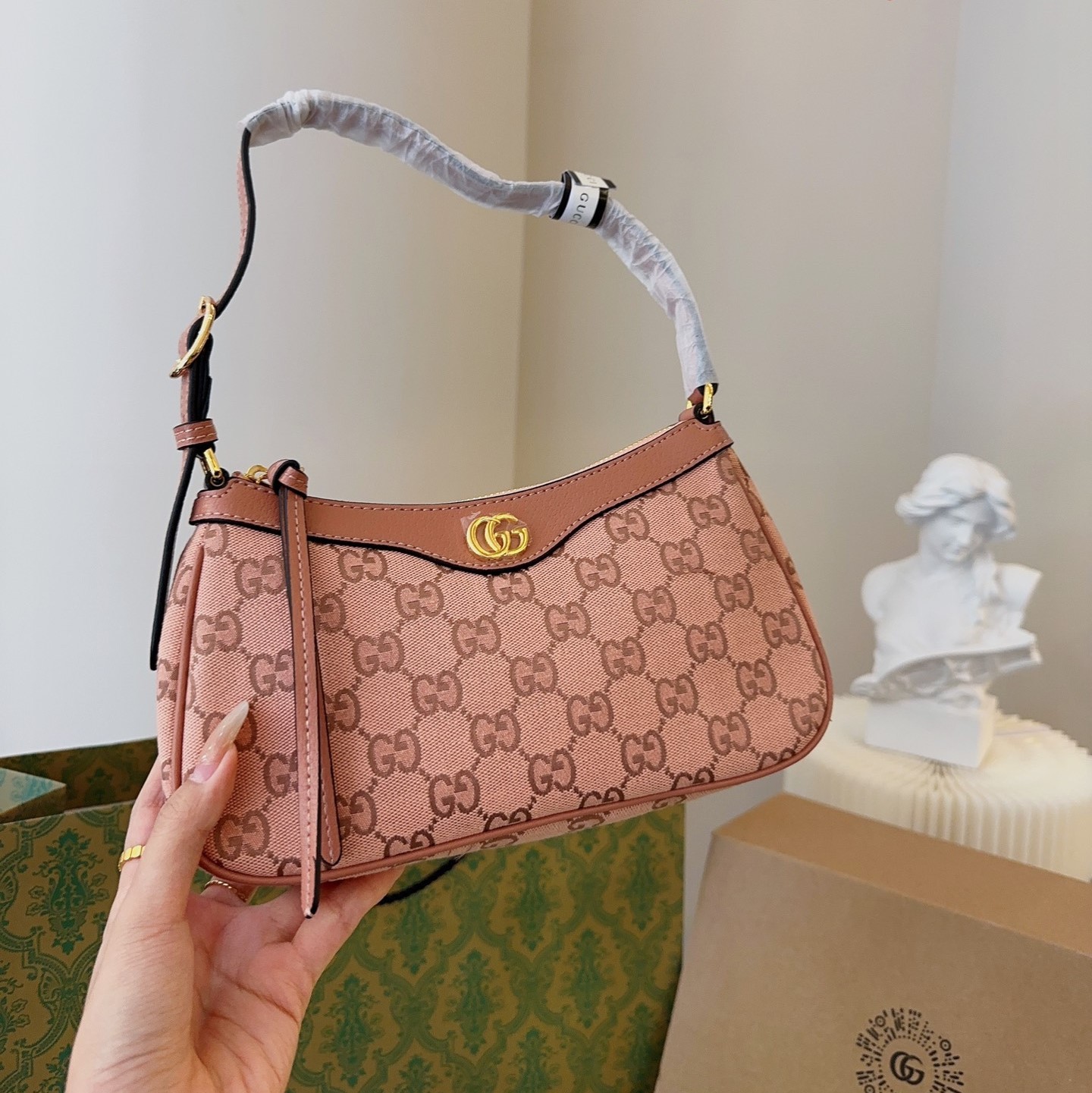 GG OPHIDIA GG SMALL HANDBAG PINK 25CM 735145 FACC5 5748