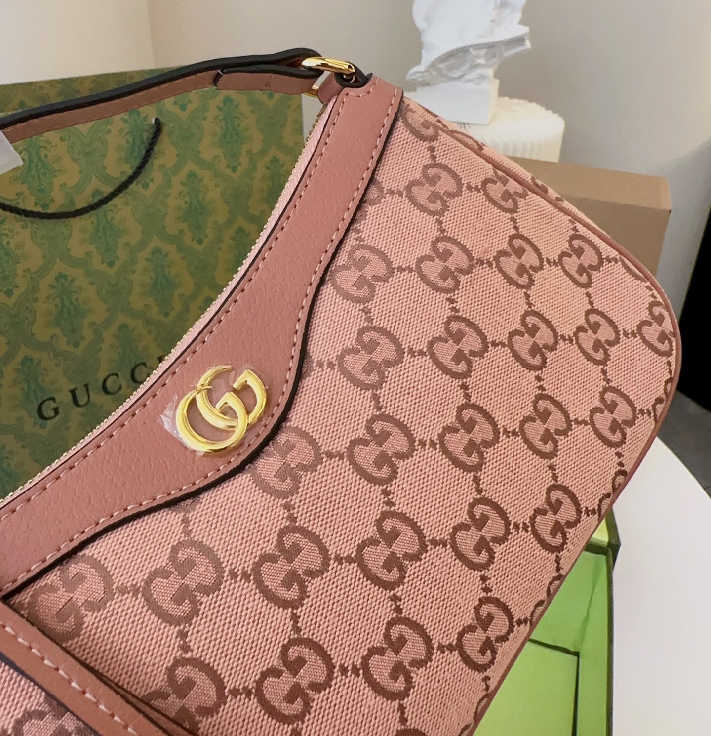 GG OPHIDIA GG SMALL HANDBAG PINK 25CM 735145 FACC5 5748