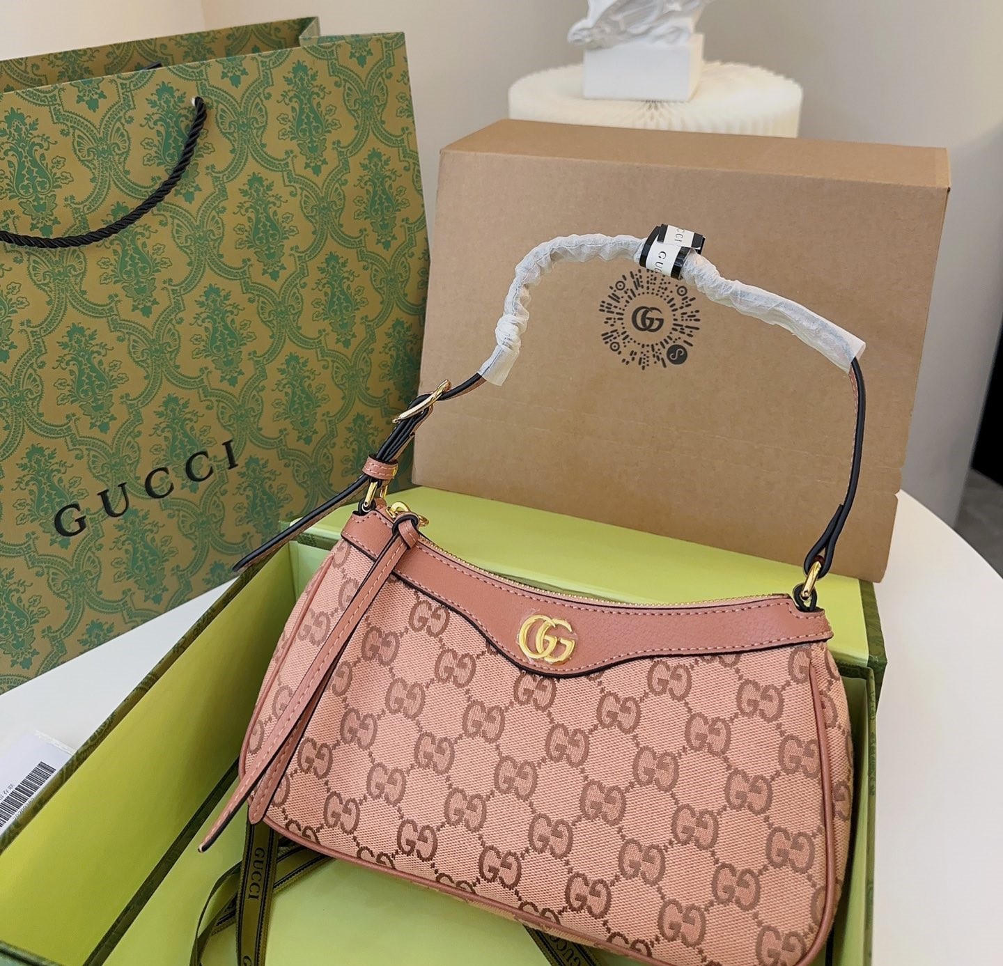 GG OPHIDIA GG SMALL HANDBAG PINK 25CM 735145 FACC5 5748