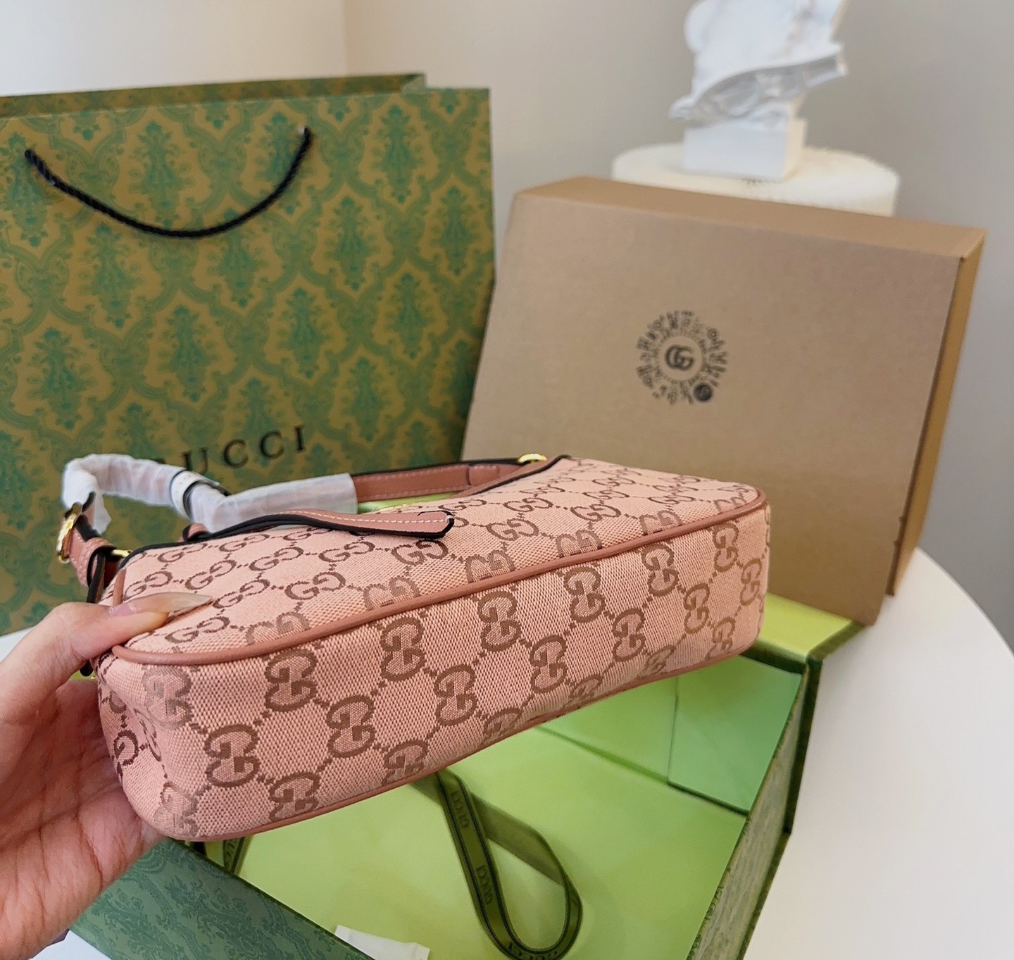 GG OPHIDIA GG SMALL HANDBAG PINK 25CM 735145 FACC5 5748