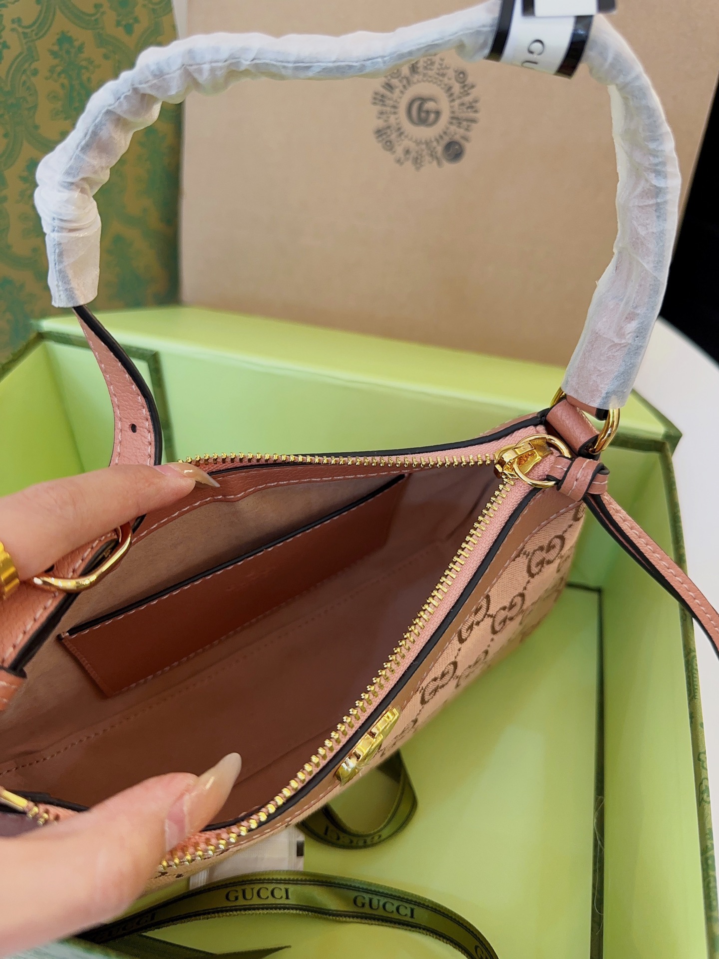 GG OPHIDIA GG SMALL HANDBAG PINK 25CM 735145 FACC5 5748