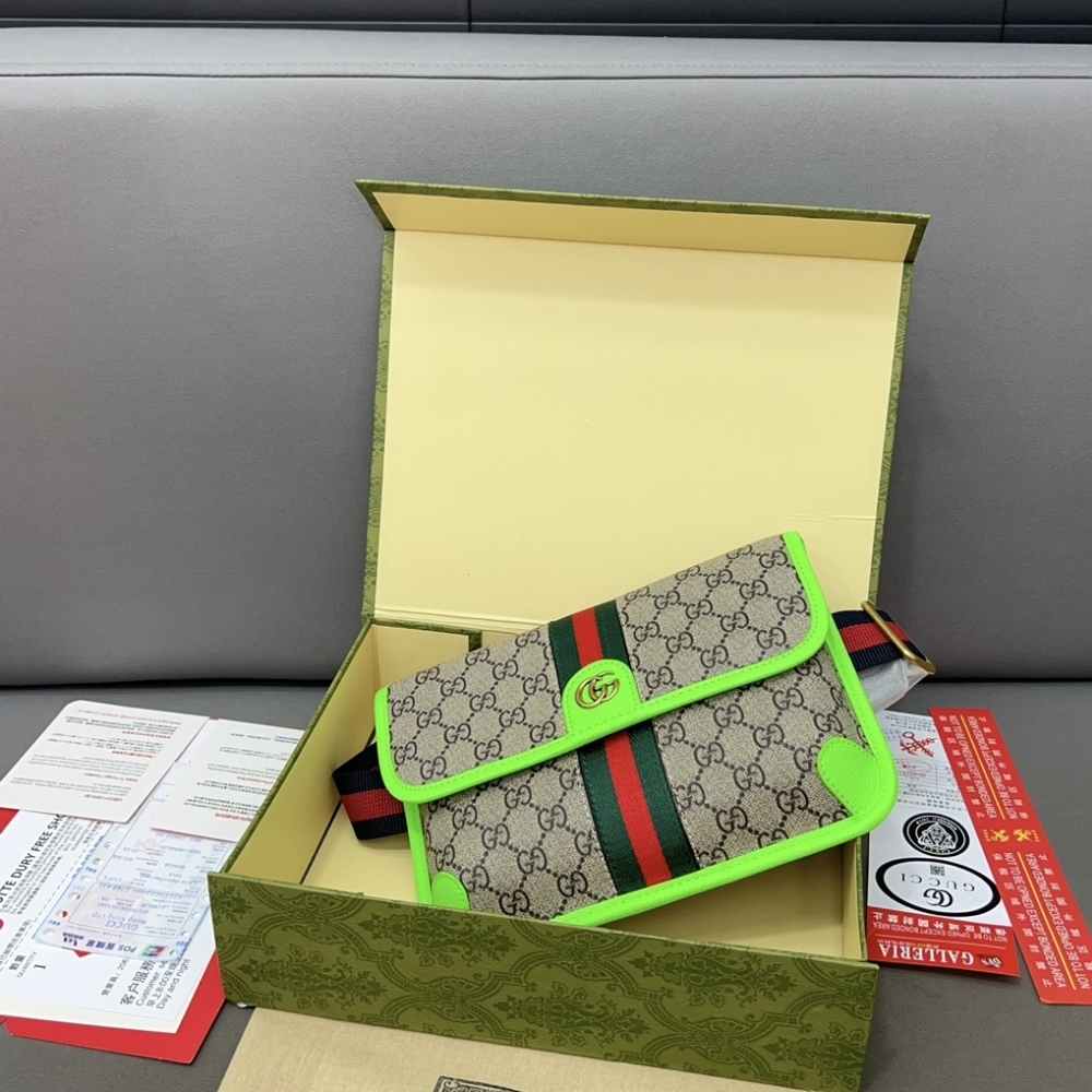 GG OPHIDIA GG SMALL BELT BAG BRIGHT GREEN 24CM ‎752597 FADIC 9761