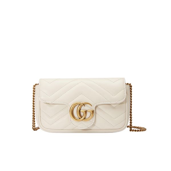 GG GG MARMONT LEATHER SUPER MINI BAG WHITE 17CM ‎476433 DTDCT 9022