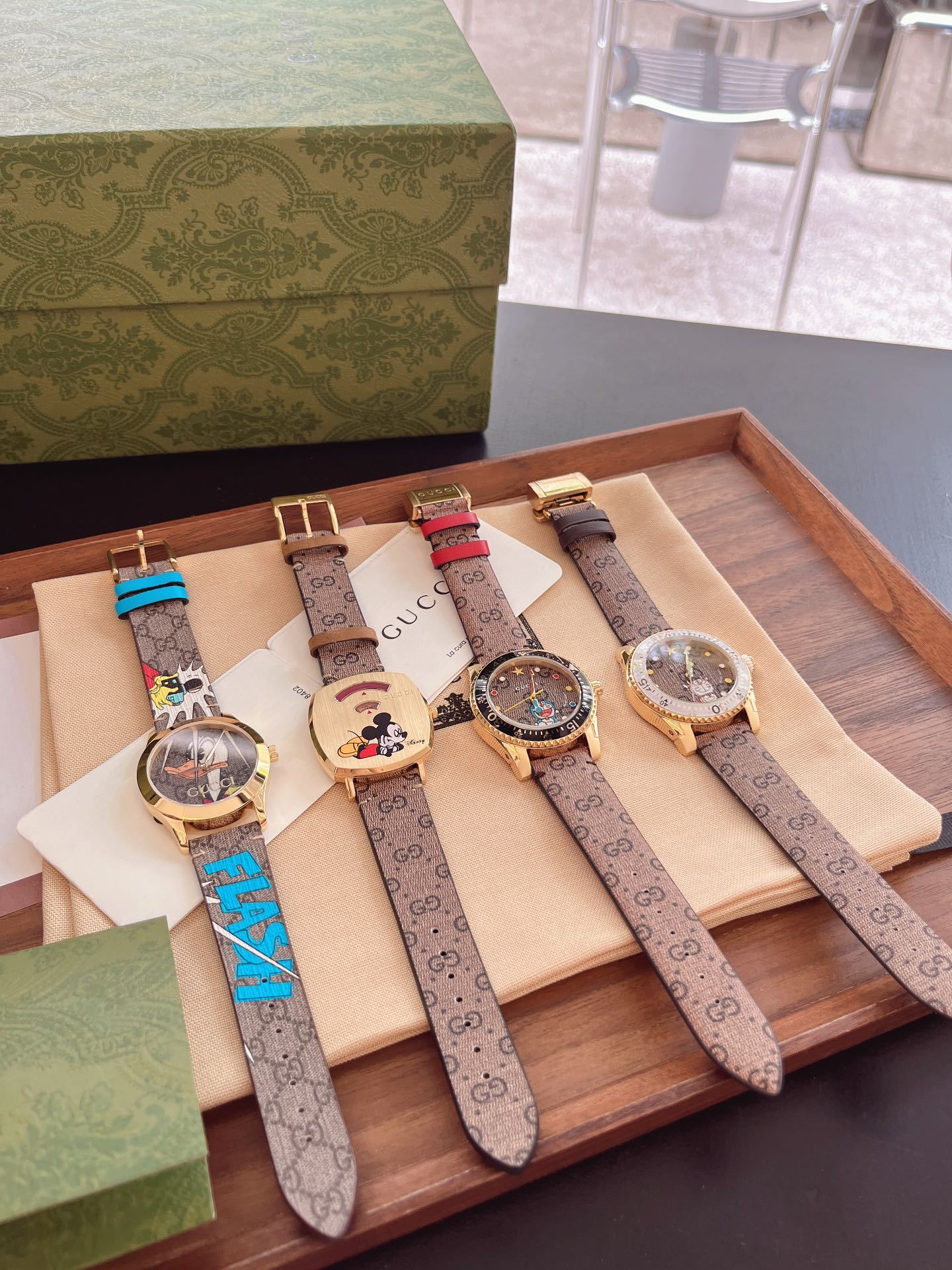 GUCCI X DISNEY MICKEY MOUSE GOLD DIAL WITH LEATHER STRAP WATCH BROWN 38MM YA157420