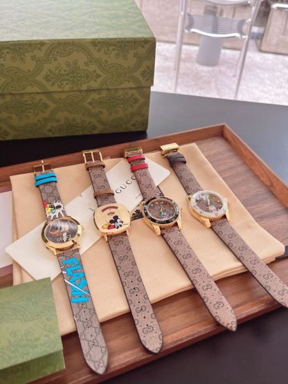 GUCCI X DISNEY MICKEY MOUSE GOLD DIAL WITH LEATHER STRAP WATCH BROWN 38MM YA157420