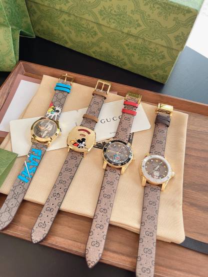 GUCCI X DISNEY MICKEY MOUSE GOLD DIAL WITH LEATHER STRAP WATCH BROWN 38MM YA157420