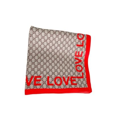 GG WOMEN'S NATURAL GG LOVE SILK SCARF RED