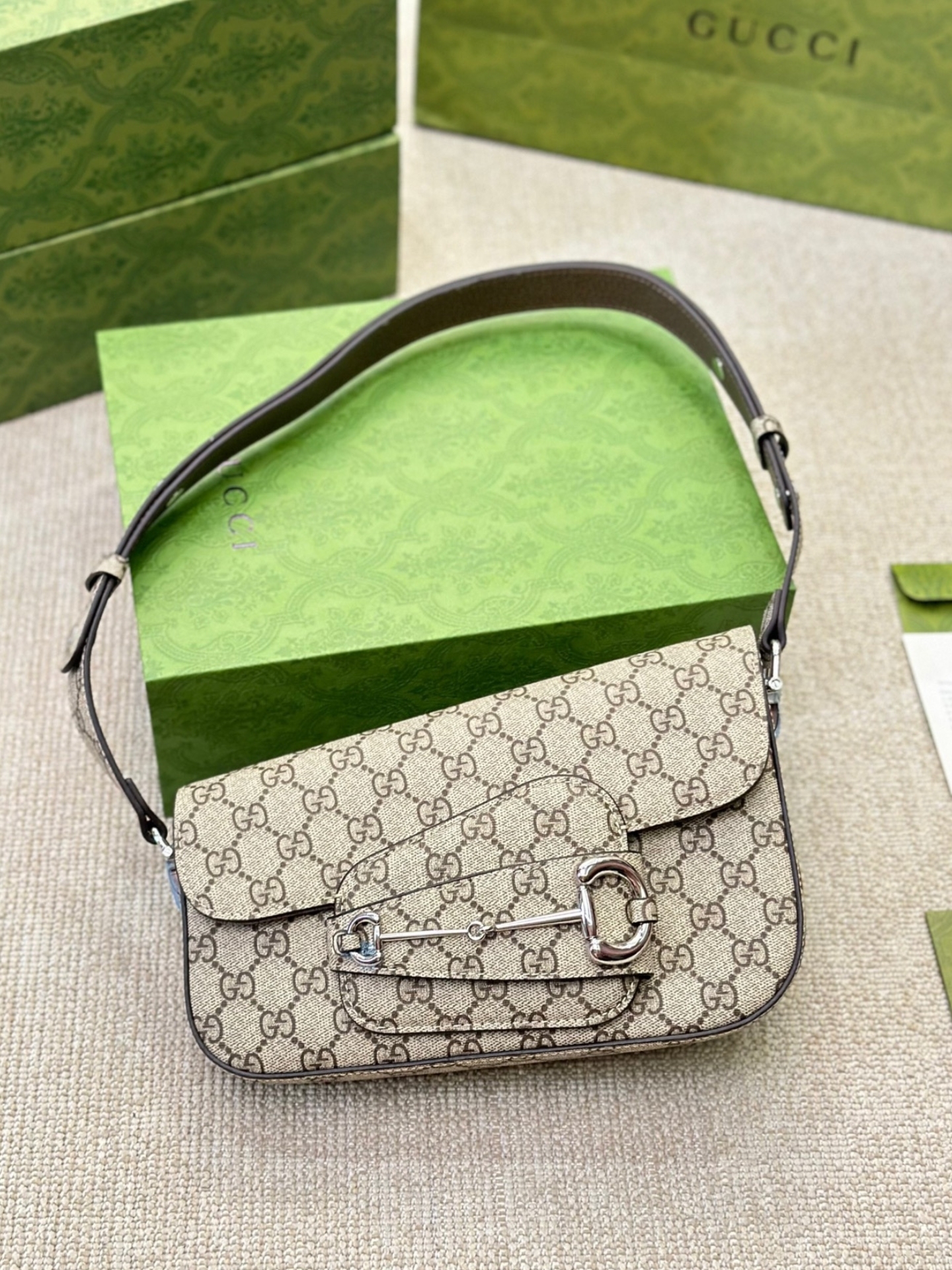 GG HORSEBIT 1955 SMALL SHOULDER BAG BEIGE 25CM 764155 KGD0N 9742