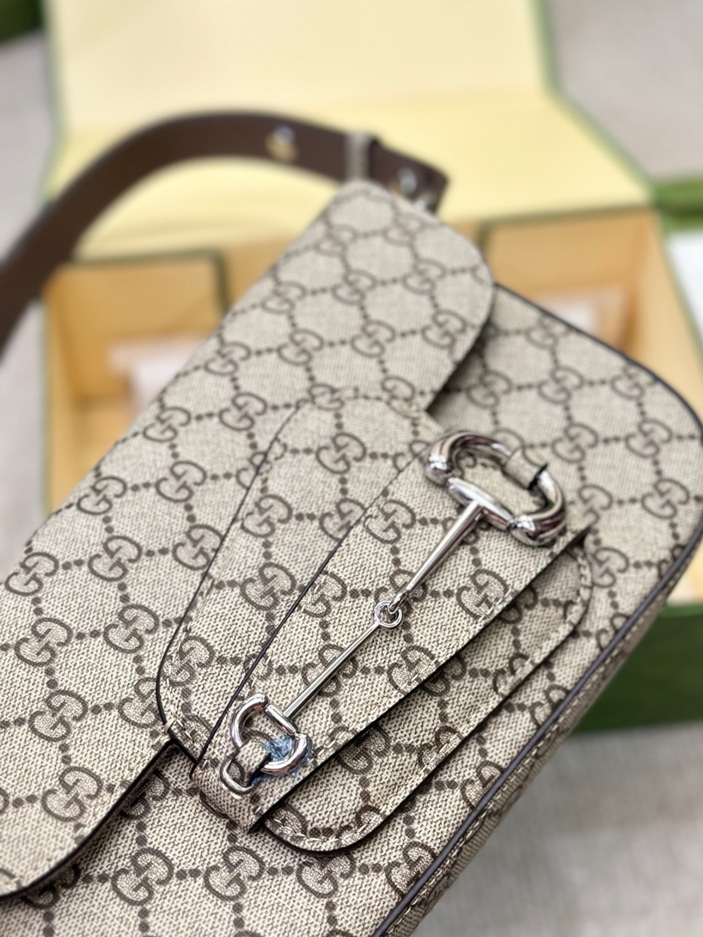 GG HORSEBIT 1955 SMALL SHOULDER BAG BEIGE 25CM 764155 KGD0N 9742