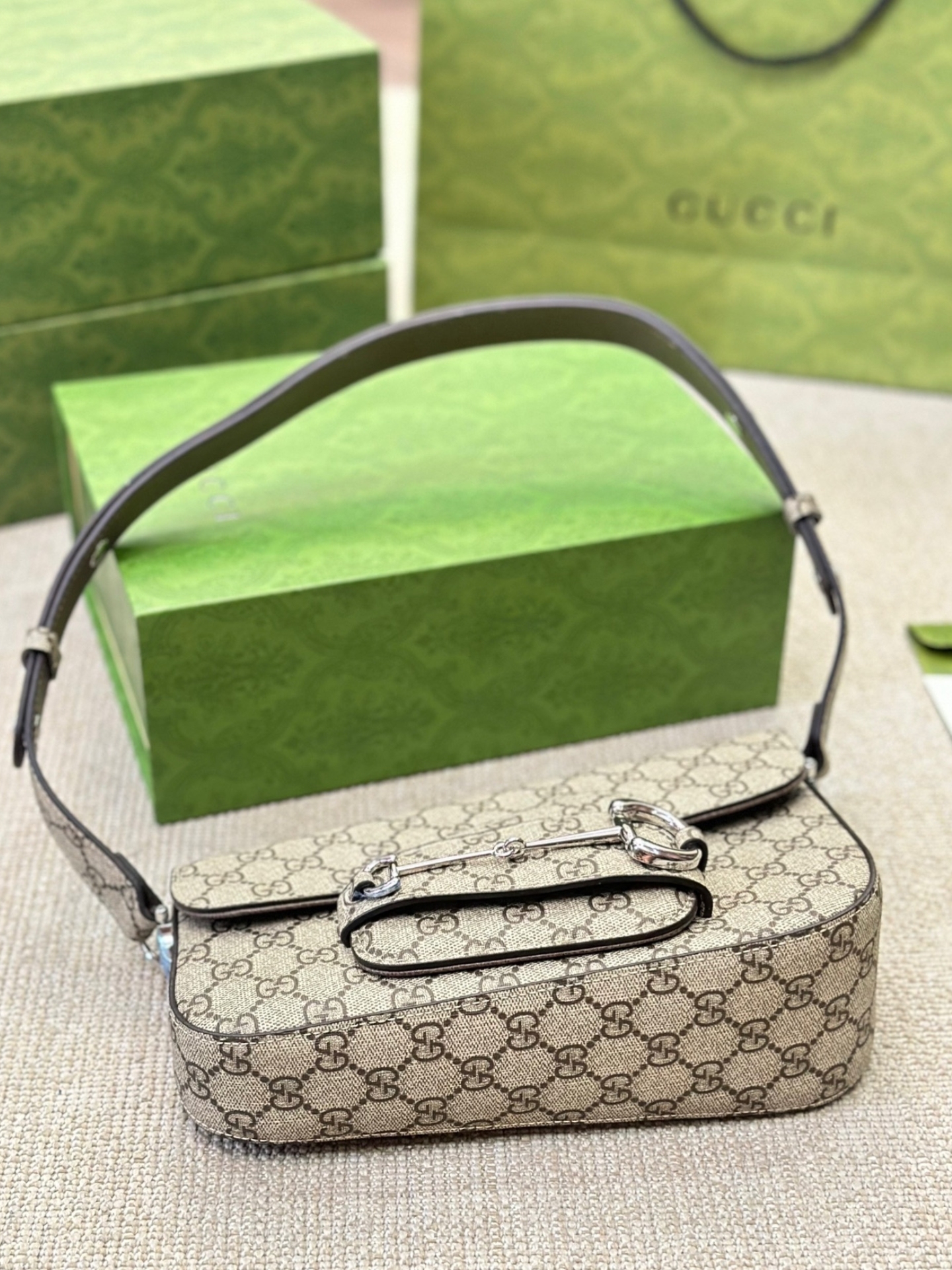 GG HORSEBIT 1955 SMALL SHOULDER BAG BEIGE 25CM 764155 KGD0N 9742