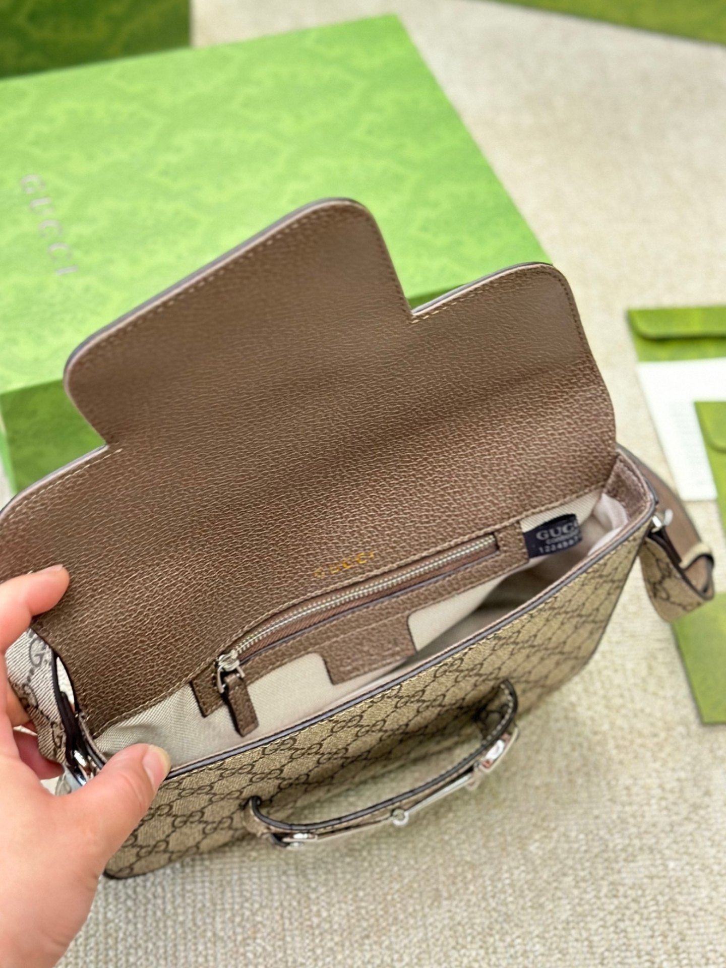 GG HORSEBIT 1955 SMALL SHOULDER BAG BEIGE 25CM 764155 KGD0N 9742