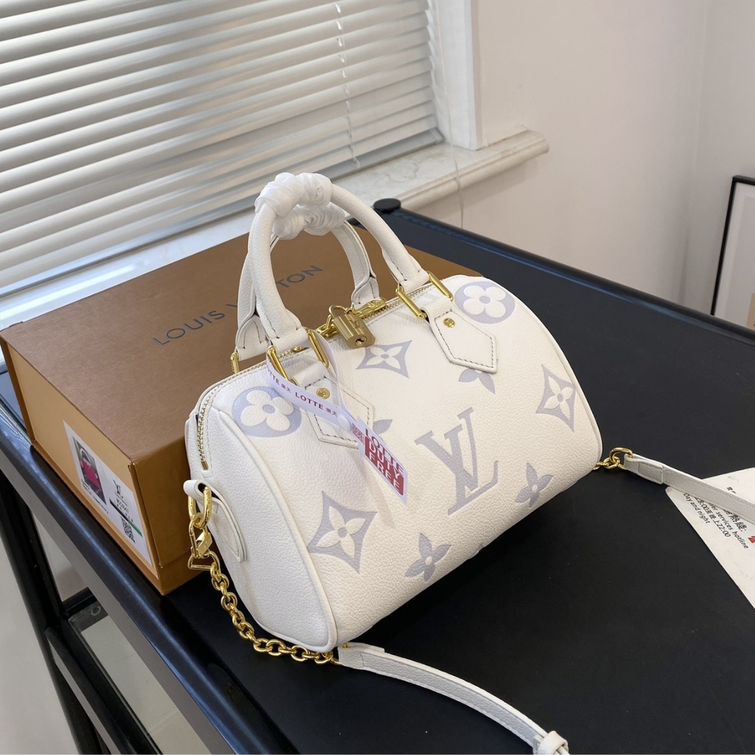 LV SPEEDY BANDOULIÈRE BAG 20 LATTE AND BUBBLE TEA 20CM