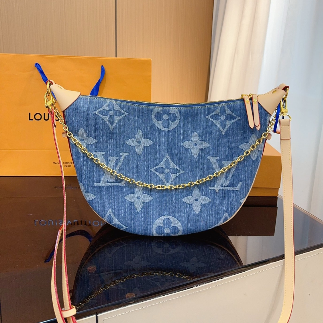 LV LOOP HOBO MONOGRAM DENIM BAG BLUE 35CM