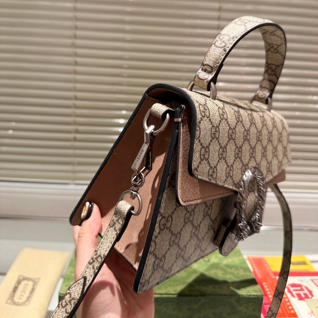 GG DAMEN DIONYSUS GG CANVAS TOP HANDLE BAG BROWN 24CM