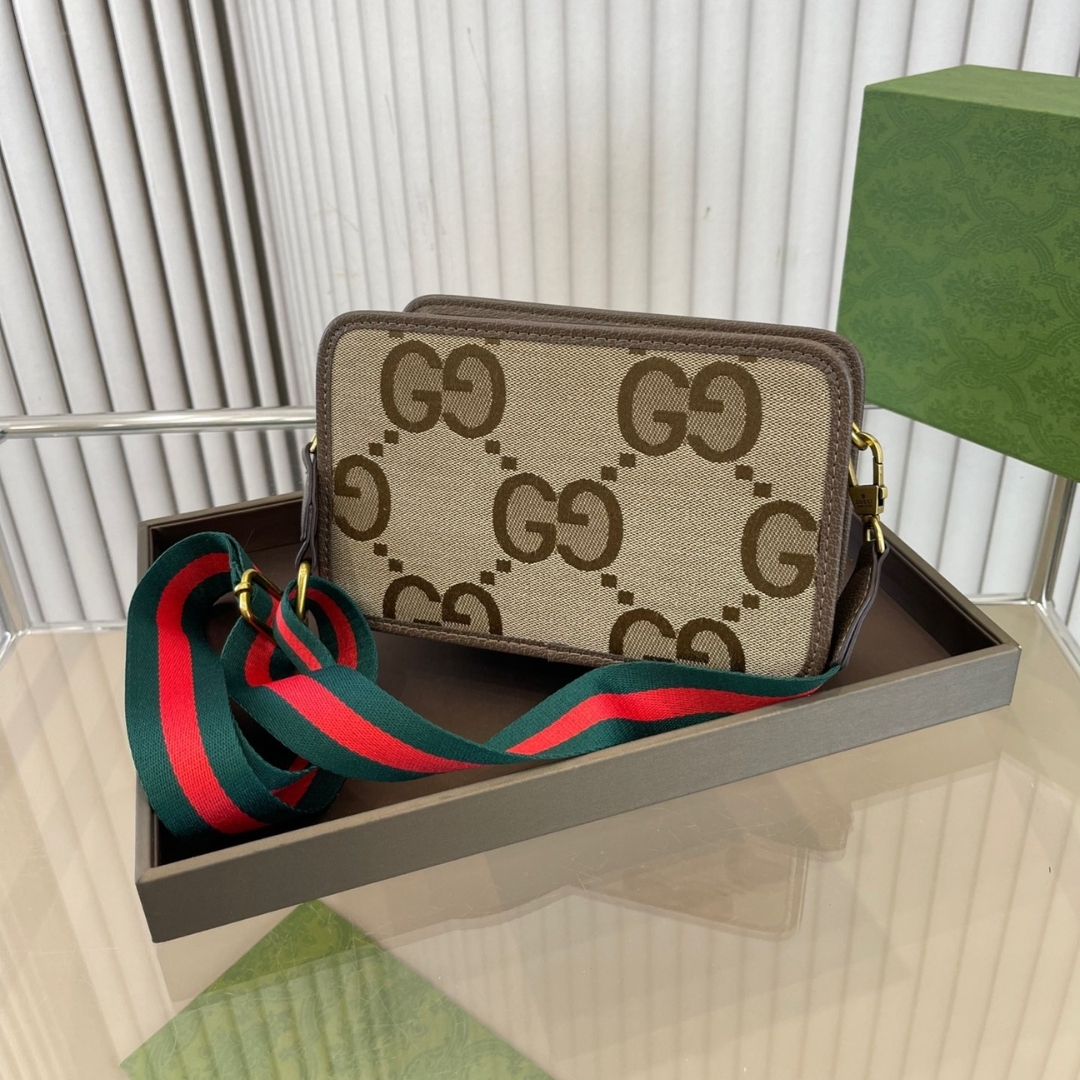 GG JUMBO GG MINI BAG CAMEL AND EBONY 22CM 696075 UKMDG 2570