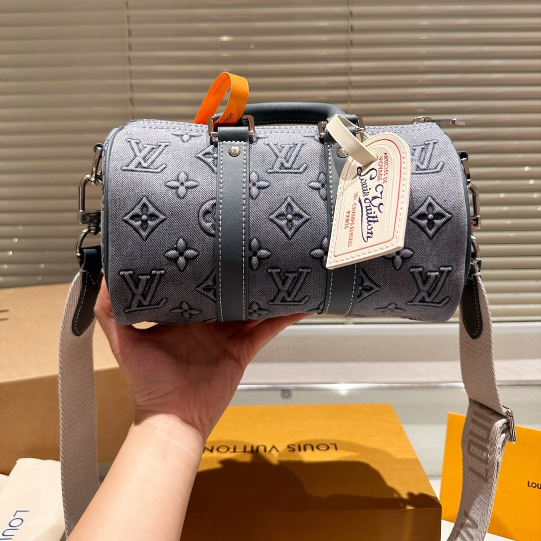 LV KEEPALL BANDOULIÈRE 25 MONOGRAM WASHED DENIM CANVAS 24CM M22762