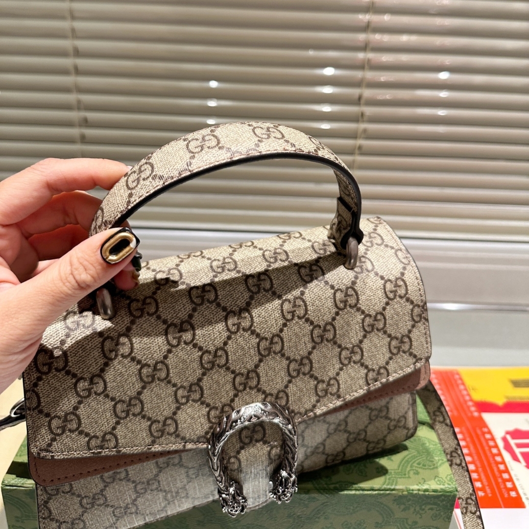 GG DAMEN DIONYSUS GG CANVAS TOP HANDLE BAG BROWN 24CM