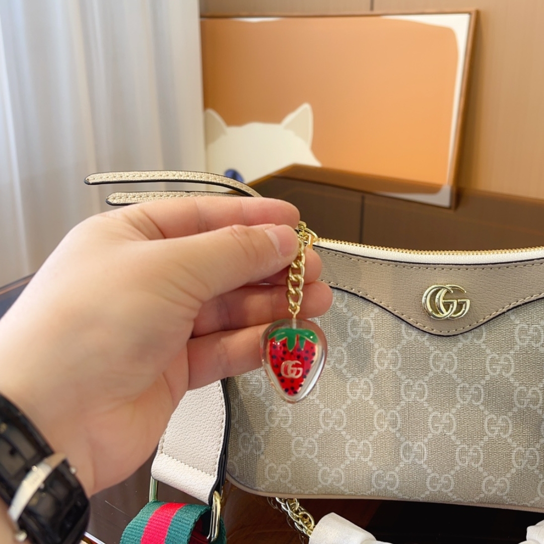 GG OPHIDIA SMALL HANDBAG BEIGE AND WHITE 25CM 735145 UULBG 9683