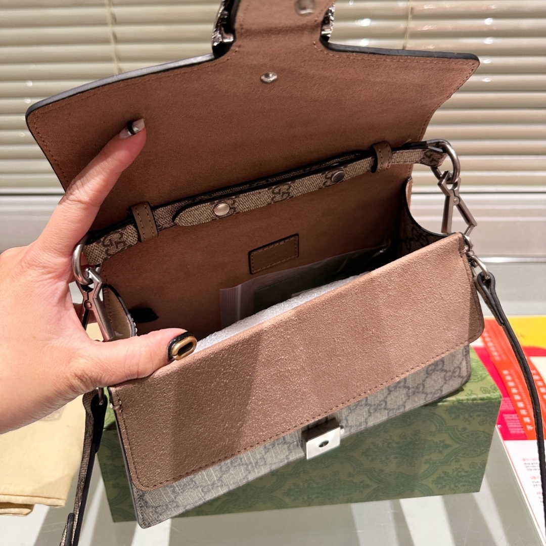 GG DAMEN DIONYSUS GG CANVAS TOP HANDLE BAG BROWN 24CM