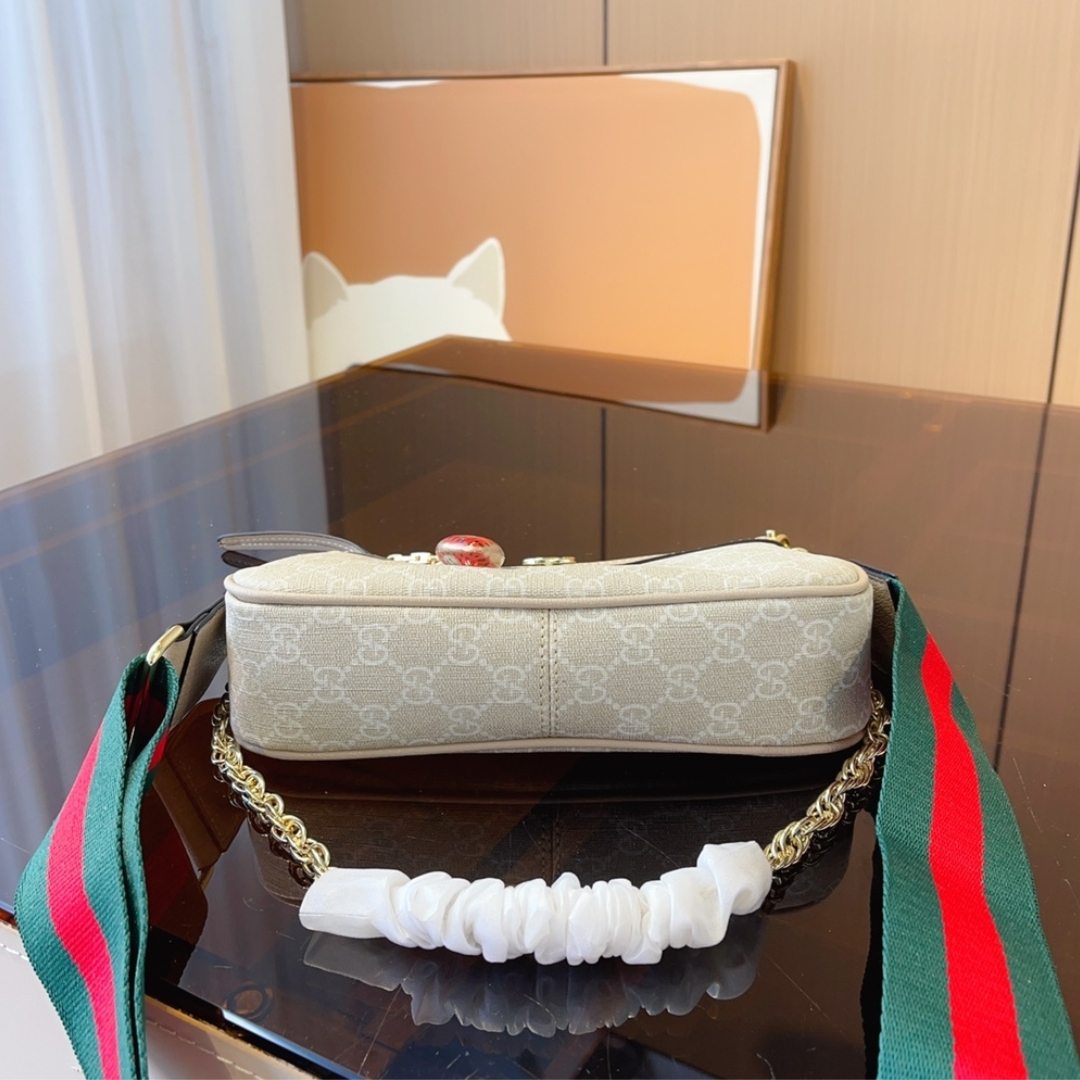 GG OPHIDIA SMALL HANDBAG BEIGE AND WHITE 25CM 735145 UULBG 9683
