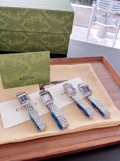 GUCCI G FRAME BRACELET WATCH SQUARE SHAPE SILVER IN BLACK 20MM YA128507