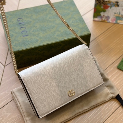 GG GG MARMONT LEATHER MINI CHAIN BAG WHITE LEATHER 19CM