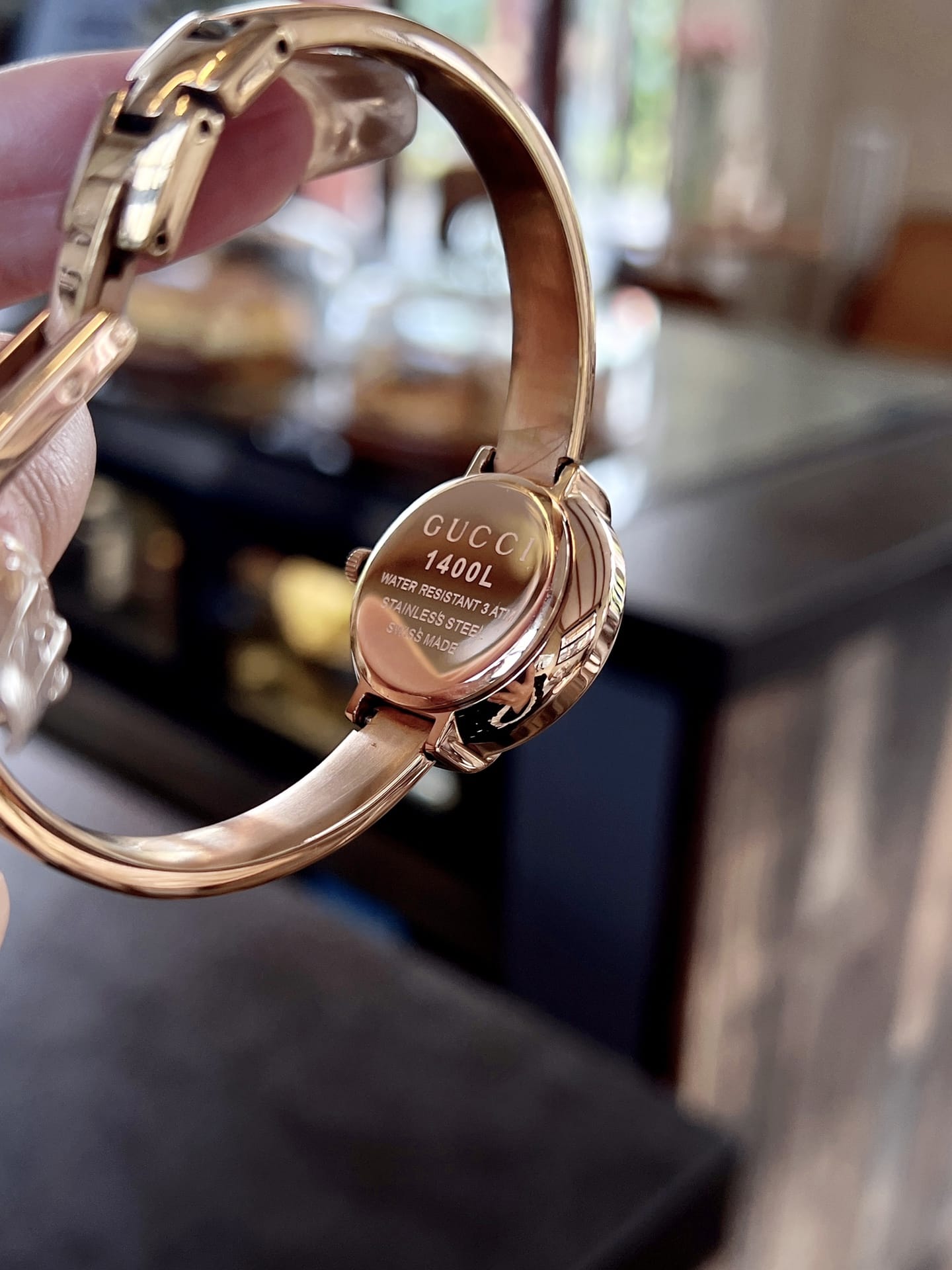 GUCCI GG BANGLE BRACELET 1400L WATCH GOLD WITH DIAMOND WHITE 25MM