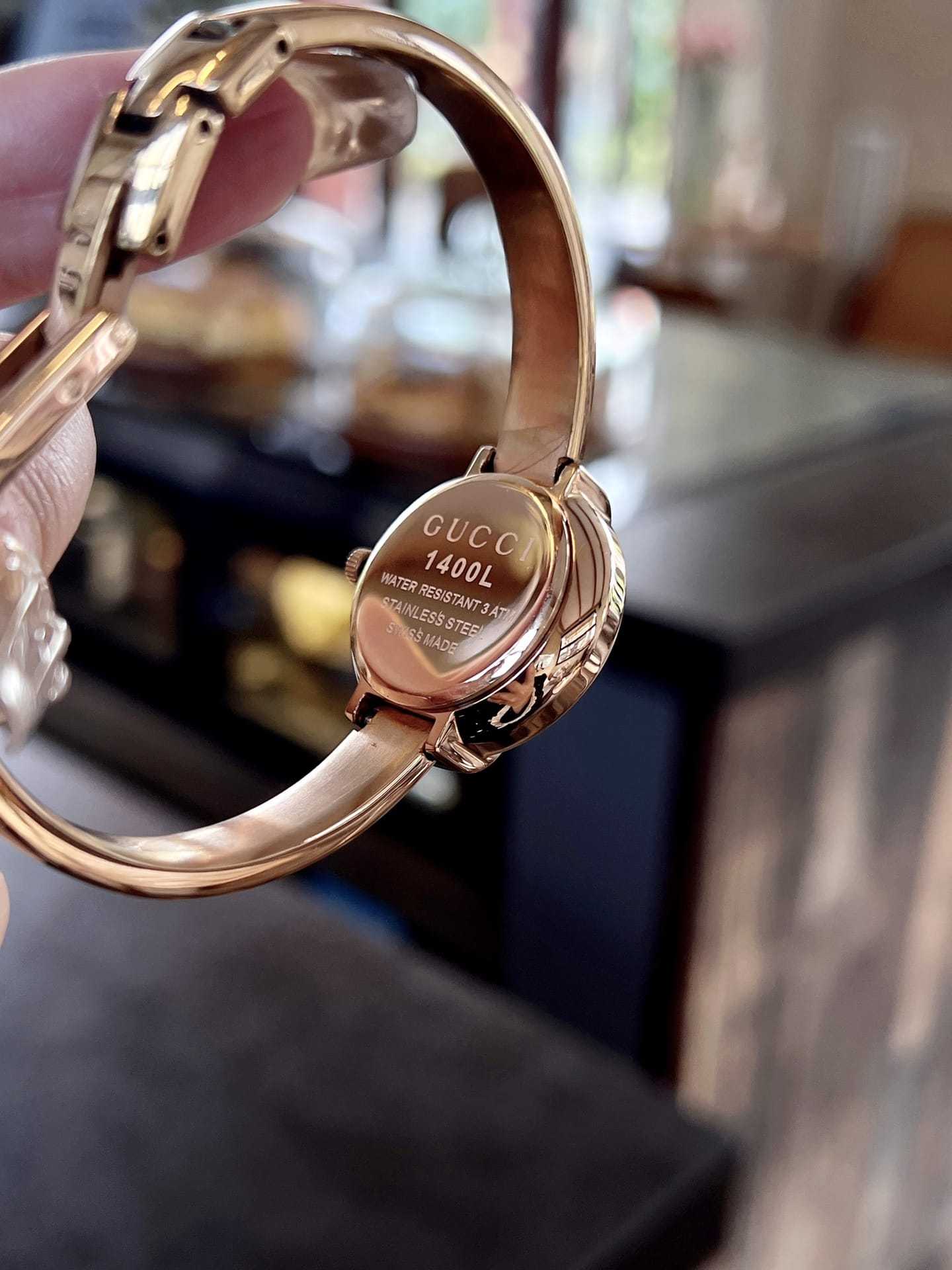 GUCCI GG BANGLE BRACELET 1400L WATCH GOLD WITH DIAMOND WHITE 25MM