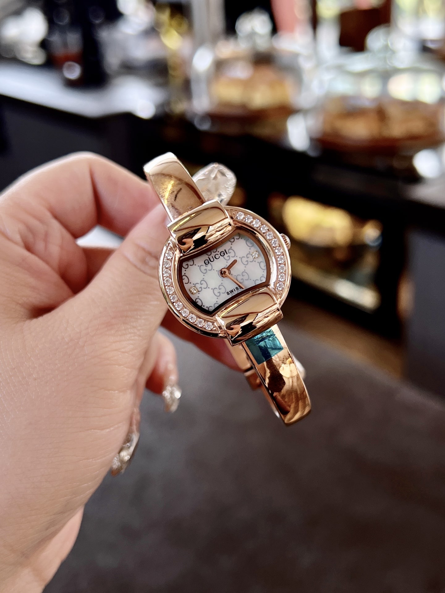GUCCI GG BANGLE BRACELET 1400L WATCH GOLD WITH DIAMOND WHITE 25MM