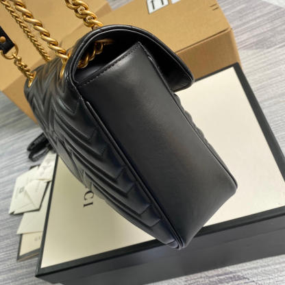 ‎443496 GG Marmont medium matelassé shoulder bag black leather gold hardware