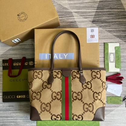 GG TOTE Bag Handbag Brown Medium Canvas 631685