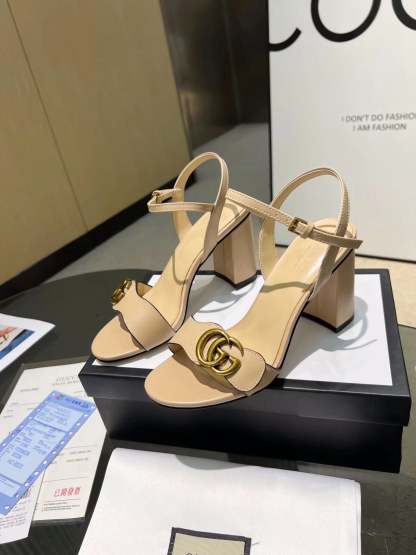 SANDAL GG LEATHER MID HEEL SANDAL BEIGE