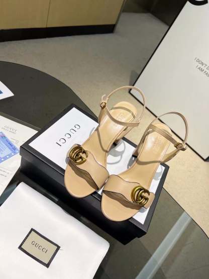 SANDAL GG LEATHER MID HEEL SANDAL BEIGE